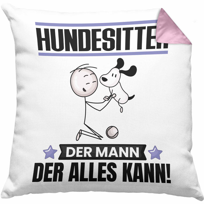 Hundesitter Kissen mit Füllung 40x40 Geschenk für Hundesitter Der Mann Der Alles Kann Geschenkidee zum Geburtstag (Grau) Rosa Trendation