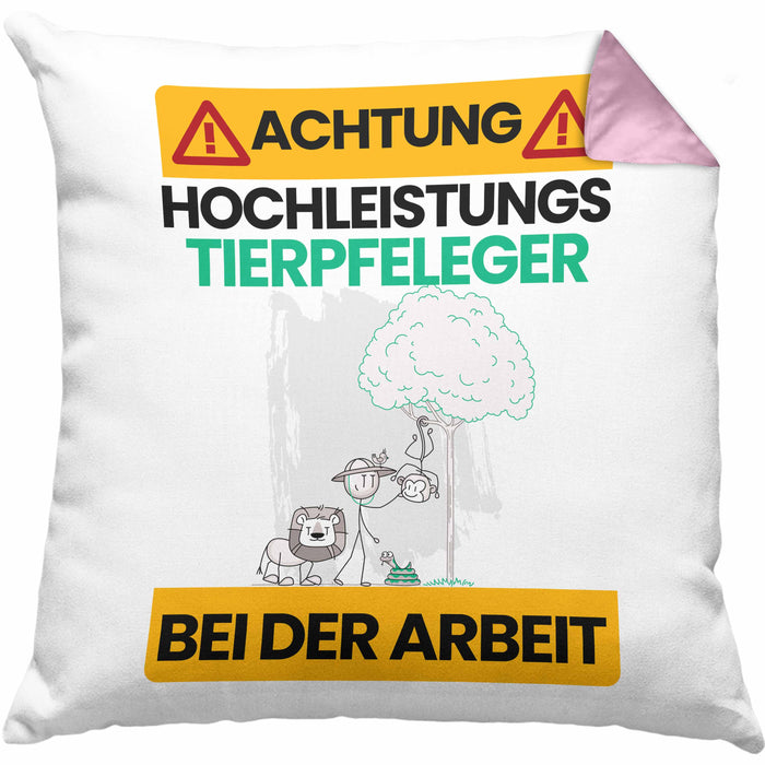 Tierpfleger Kissen mit Füllung 40x40 Geschenk Lustiger Spruch Geschenkidee für Tierpfleger Achtung Hochleistungs Tierpfleger Bei Der Arbeit (Grau) Rosa Trendation