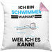 Schwimmer Geschenk Kissen mit Füllung 40x40 Lustiger Spruch Ich Bin Schwimmer Warum Weil Ich Es Kann Geschenkidee Bester Schwimmer Geburtstag (Grau) Rosa Trendation