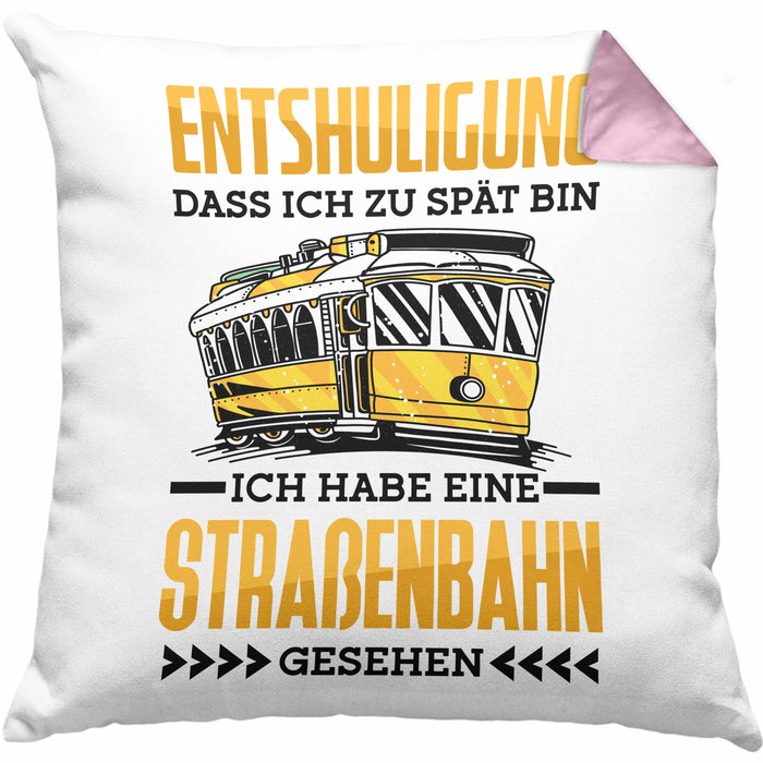 Straßenbahn Kissen mit Füllung 40x40 Geschenk Spruch Lustig Ein Leben Ohne Straßenbahn Fahrer Geschenkidee Geburtstag (Grau) Rosa Trendation