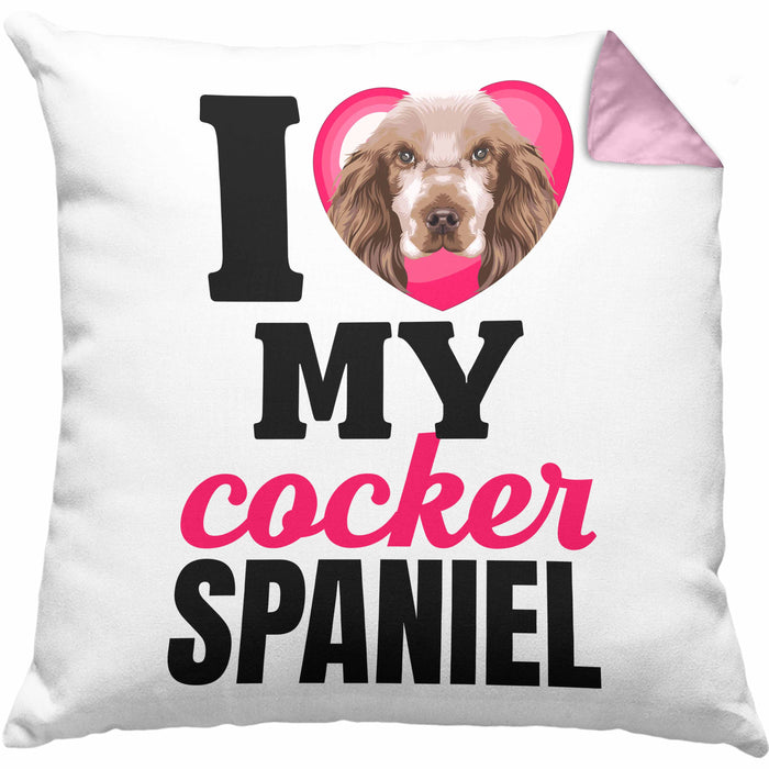 Cocker Spaniel Besitzerin Kissen mit Füllung 40x40 Geschenk Lustiger Spruch Geschenkidee I Love My Cocker Spaniel (Grau) Rosa Trendation