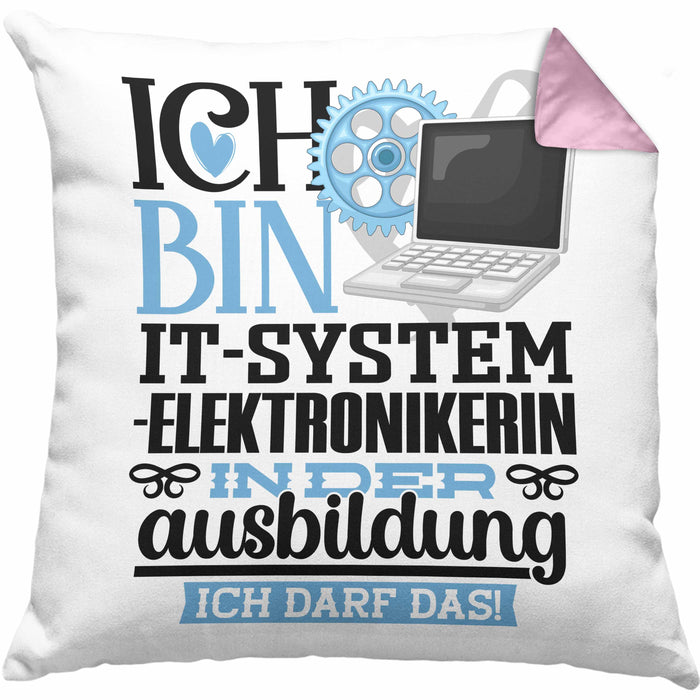 IT-Systemelektronikerin Ausbildung Start Geschenk Kissen mit Füllung 40x40 Ich Bin IT-Systemelektronikerin In Der Ausbildung Ich Darf Das Geschenkidee (Grau) Rosa Trendation