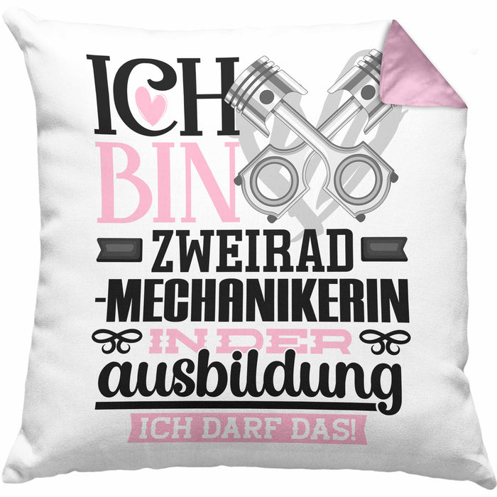 Zweiradmechanikerin Ausbildung Start Geschenk Kissen mit Füllung 40x40 Ich Bin Zweiradmechanikerin In Der Ausbildung Ich Darf Das Geschenkidee (Grau) Rosa Trendation