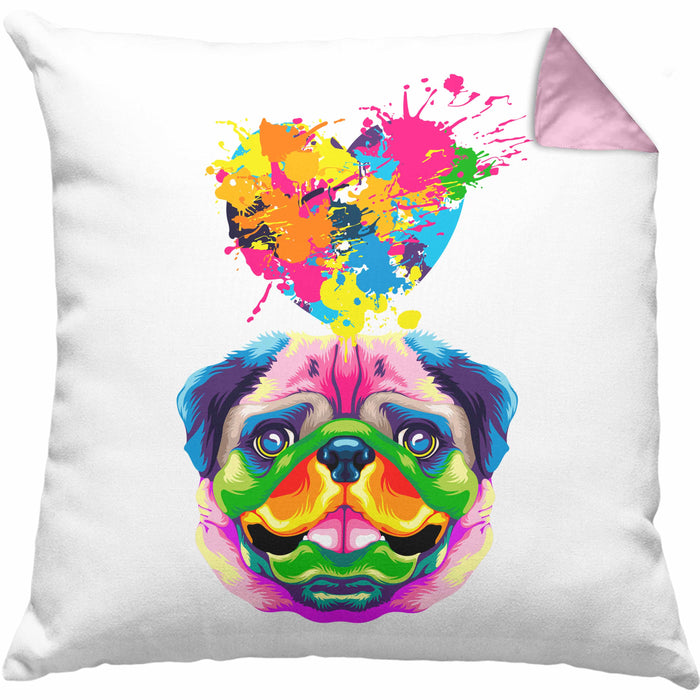 Mops Herz Farbe Besitzer Kissen mit Füllung 40x40 Geschenk Lustiger Spruch Geschenkidee Mops Liebhaber (Grau) Rosa Trendation