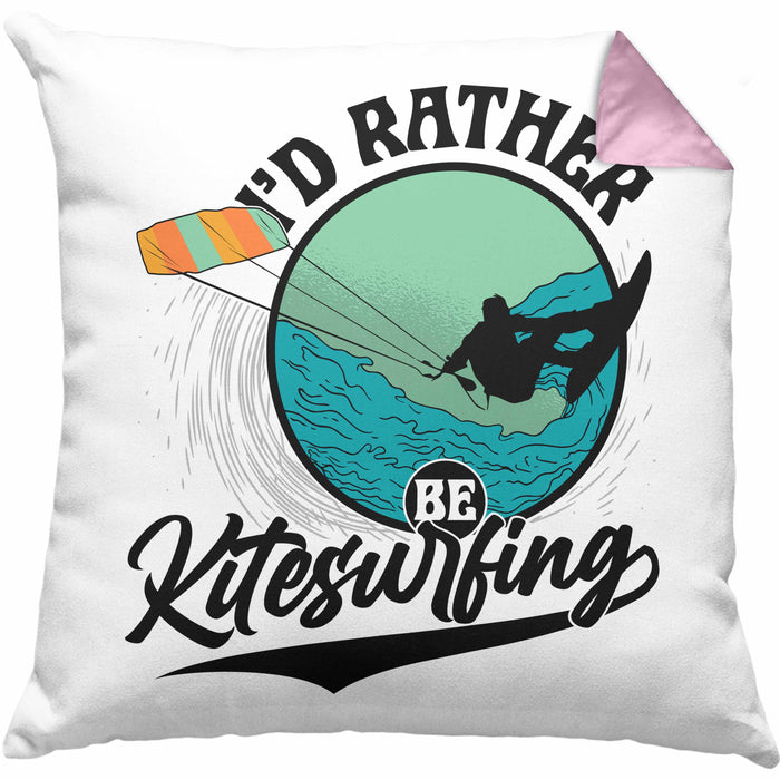 Kitesurfing Kissen mit Füllung 40x40 Geschenk für Kitesurfer Geschenkidee I'd Rather Be Kitesurfing (Grau) Rosa Trendation