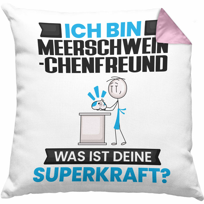 Meerschweinchenfreund Kissen mit Füllung 40x40 Geschenk für Meerschweinchenfreund Geburtstag Lustiger Spruch Was Ist Deine Superkraft (Grau) Rosa Trendation