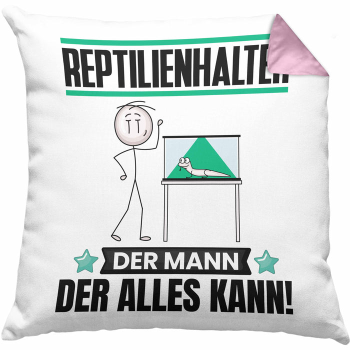 Reptilienhalter Kissen mit Füllung 40x40 Geschenk für Reptilienhalter Der Mann Der Alles Kann Geschenkidee zum Geburtstag (Grau) Rosa Trendation