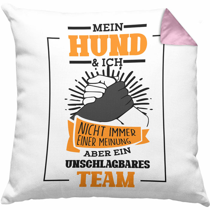 Lustige HundeKissen mit Füllung 40x40 Geschenk für Hundebesitzer zum Geburtstag Unschlagbares Team (Grau) Rosa Trendation