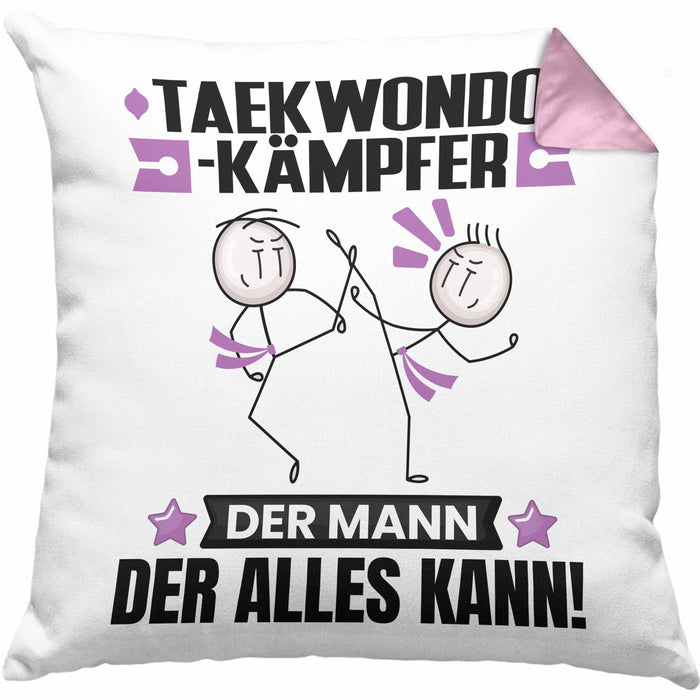 Taekwondo-Kämpfer Kissen mit Füllung 40x40 Geschenk für Taekwondo-Kämpfer Der Mann Der Alles Kann Geschenkidee zum Geburtstag (Grau) Rosa Trendation