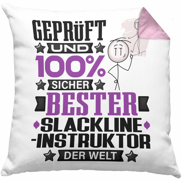 Slackline-Instruktor Geschenk Lustiger Spruch für Slackline-Instruktor Geschenkidee Bester Slackline-Instruktor Der WeltKissen mit Füllung 40x40 (Grau) Rosa Trendation