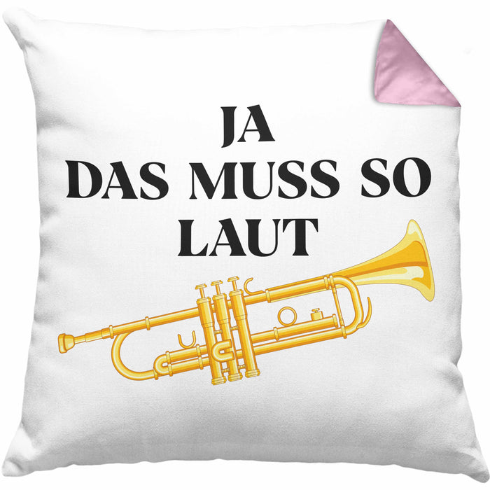Trompete Kissen mit Füllung 40x40 Geschenk für Musiker Trompeten-Spieler Tuten Geschenkidee Lustig Männer (Grau) Rosa Trendation