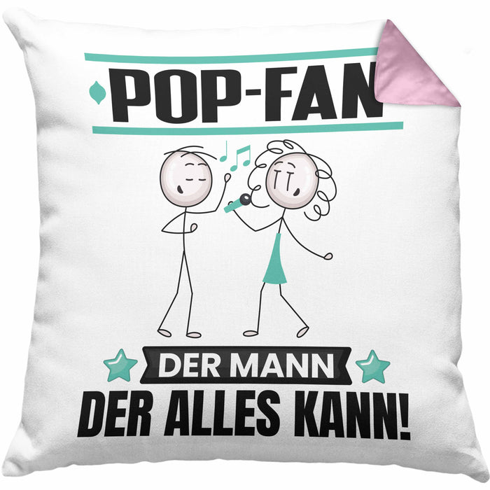 Pop-Fan Kissen mit Füllung 40x40 Geschenk für Pop-Fan Der Mann Der Alles Kann Geschenkidee zum Geburtstag (Grau) Rosa Trendation