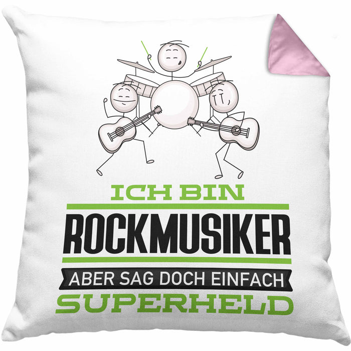 Rockmusiker Geschenk Kissen mit Füllung 40x40 Ich Bin Rockmusiker Aber Sag Doch Einfach Superheld Lustige Geschenkdiee für Rockmusiker (Grau) Rosa Trendation