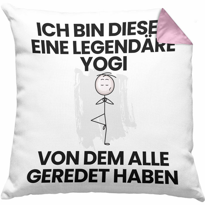 Yogi Geschenk Kissen mit Füllung 40x40 Lustige Geschenkidee Geburtstag für Yogi Ich Bin Dieser Legendäre Yogi Von Dem Alle Geredet Haben (Grau) Rosa Trendation