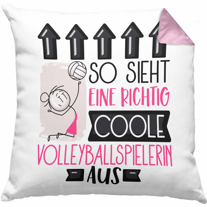 Volleyballspielerin Geschenk Kissen mit Füllung 40x40 Lustig Geschenkidee für Volleyballspielerin Geburtstag So Sieht Eine Richtig Coole Volleyballspielerin Aus Frauen Spruch (Grau) Rosa Trendation