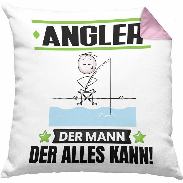 Angler Kissen mit Füllung 40x40 Geschenk für Angler Der Mann Der Alles Kann Geschenkidee zum Geburtstag (Grau) Rosa Trendation