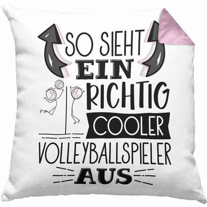 Volleyballspieler Kissen mit Füllung 40x40 Geschenk So Sieht Ein Richtig Cooler Volleyballspieler Aus Geschenkidee Spruch Lustig (Grau) Rosa Trendation