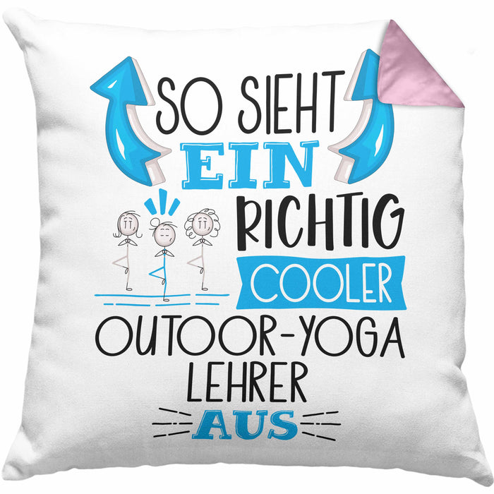 So Sieht Ein Richtig Cooler Outdoor-Yoga-Lehrer Aus Kissen mit Füllung 40x40 Geschenk für Outdoor-Yoga-Lehrer Geburtstag Geschenkdiee (Grau) Rosa Trendation