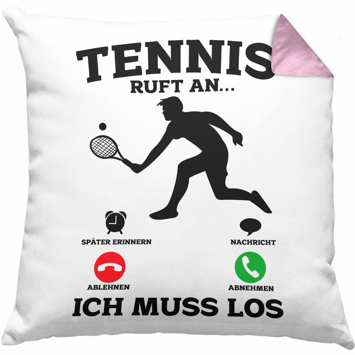 Tennis Kissen mit Füllung 40x40 Geschenk Lustige Kissen mit Füllung 40x40 Tennisfans - Geschenkidee Tennisspieler Ruft An (Grau) Rosa Trendation