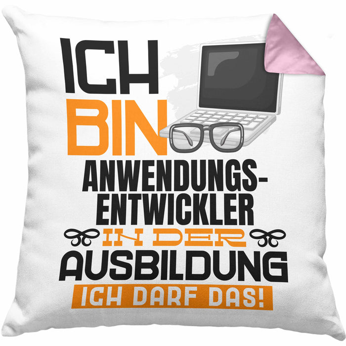 Anwendungsentwickler Ausbildung Kissen mit Füllung 40x40 Geschenk Ich Bin Anwendungsentwickler In Der Ausbildung Ich Darf Das Geschenkidee Spruch (Grau) Rosa Trendation