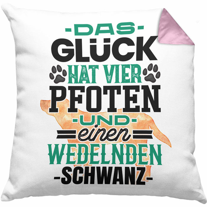 Hundebesitzer Kissen mit Füllung 40x40 Geschenk Glück Hat 4 Pfoten und Wedelnden Schwanz Geschenkidee Hunde Mama Frauchen Herrchen (Grau) Rosa Trendation