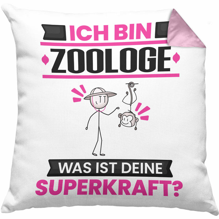Zoologe Kissen mit Füllung 40x40 Geschenk für Zoologe Geburtstag Lustiger Spruch Was Ist Deine Superkraft (Grau) Rosa Trendation