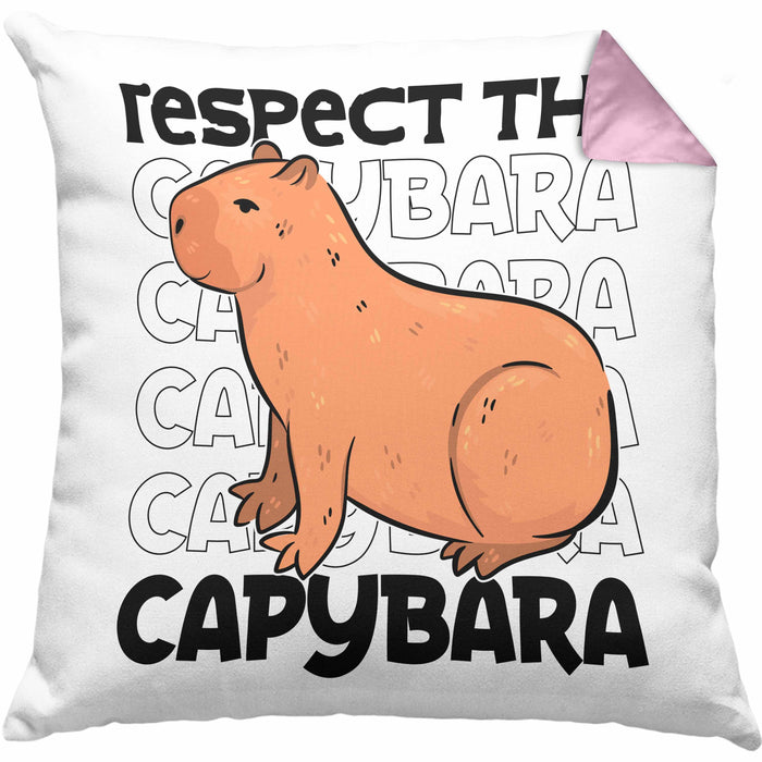 Respect The Capybara Kissen mit Füllung 40x40 Capybara Tier Geschenk für Capybara Liebhaber (Grau) Rosa Trendation