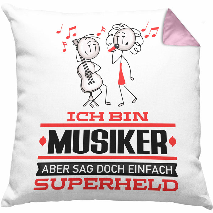 Musiker Geschenk Kissen mit Füllung 40x40 Ich Bin Musiker Aber Sag Doch Einfach Superheld Lustige Geschenkdiee für Musiker (Grau) Rosa Trendation