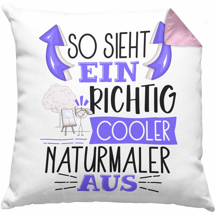 So Sieht Ein Richtig Cooler Naturmaler Aus Kissen mit Füllung 40x40 Geschenk für Naturmaler Geburtstag Geschenkdiee (Grau) Rosa Trendation