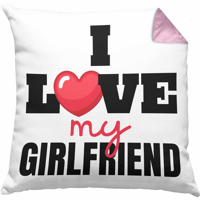 I Love My Girlfriend Kissen mit Füllung 40x40 Geschenk für Freund Beziehung Liebe Geschenkidee (Grau) Rosa Trendation