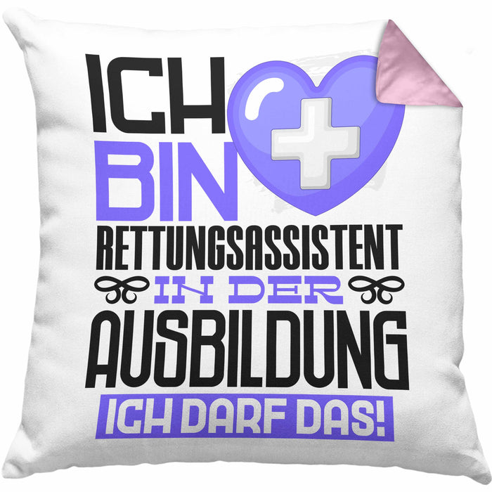 Rettungsassistent Ausbildung Kissen mit Füllung 40x40 Geschenk Ich Bin Rettungsassistent In Der Ausbildung Ich Darf Das Geschenkidee Spruch (Grau) Rosa Trendation
