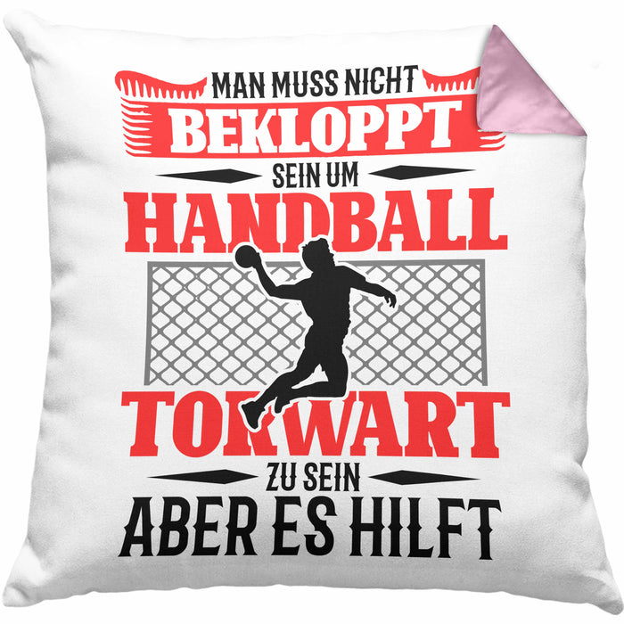 Lustige Kissen mit Füllung 40x40 für Handball Torhüter Torwart Geschenk Spruch Geschenkidee Handballtorwart (Grau) Rosa Trendation