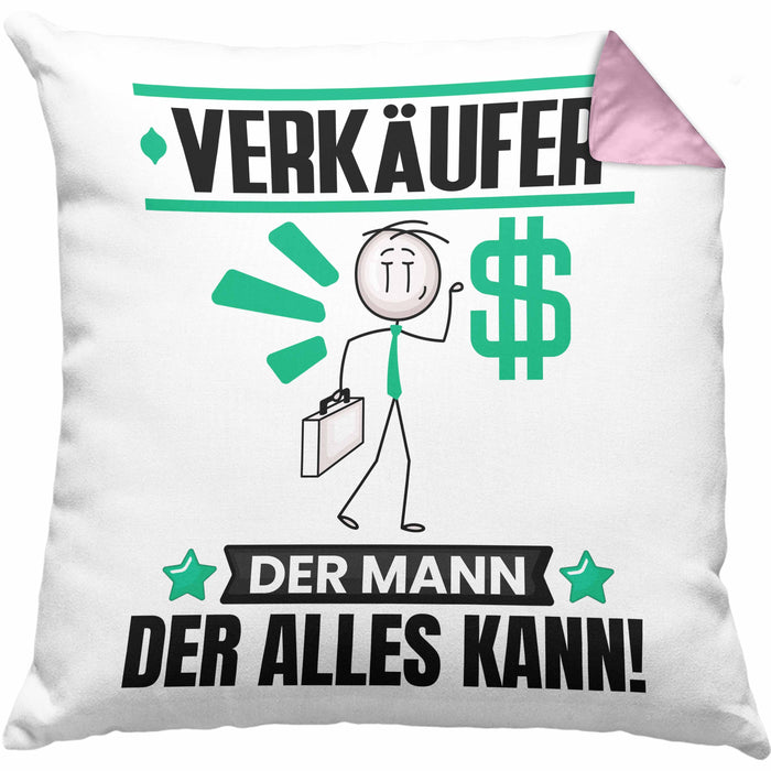 Verkäufer Kissen mit Füllung 40x40 Geschenk für Verkäufer Der Mann Der Alles Kann Geschenkidee zum Geburtstag (Grau) Rosa Trendation