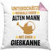 Alter Mann Gärtner Kissen mit Füllung 40x40 mit Spruch Garten Hobbygärtner Geschenk Lustig (Grau) Rosa Trendation