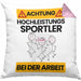 Sportler Kissen mit Füllung 40x40 Geschenk Lustiger Spruch Geschenkidee für Sportler Achtung Hochleistungs Sportler Bei Der Arbeit (Grau) Rosa Trendation
