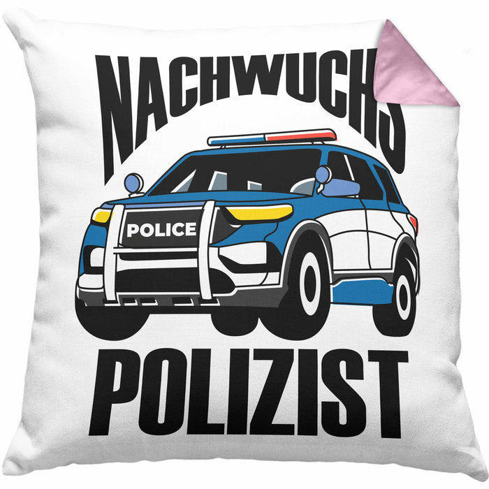 Einschulung Kissen mit Füllung 40x40 für Jungs - "Nachwuchs Polizist" Geschenk kleine Schulanfänger (Grau) Rosa Trendation