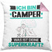 Camper Kissen mit Füllung 40x40 Geschenk für Camper Geburtstag Lustiger Spruch Was Ist Deine Superkraft (Grau) Rosa Trendation