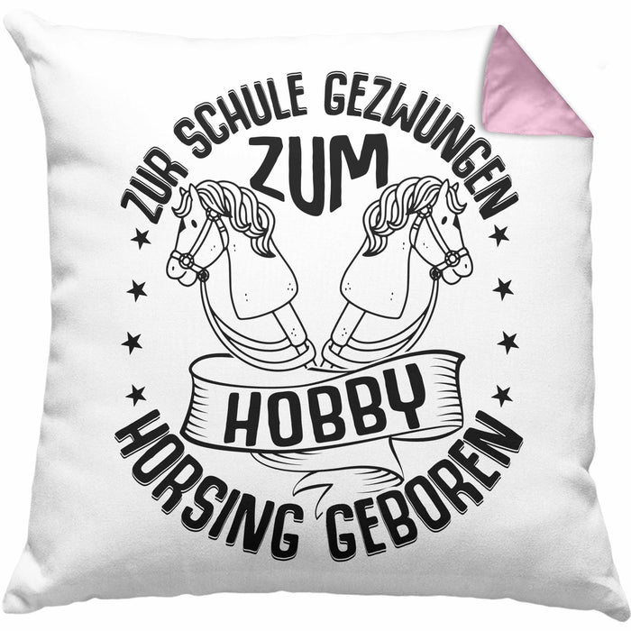 Hobbyhorse Kissen mit Füllung 40x40 Geschenk Hobby-Horsing Geschenkidee Mädchen (Grau) Rosa Trendation