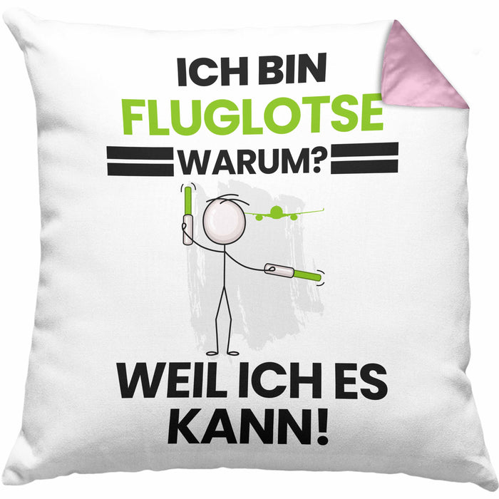 Fluglotse Geschenk Kissen mit Füllung 40x40 Lustiger Spruch Ich Bin Fluglotse Warum Weil Ich Es Kann Geschenkidee Bester Fluglotse Geburtstag (Grau) Rosa Trendation