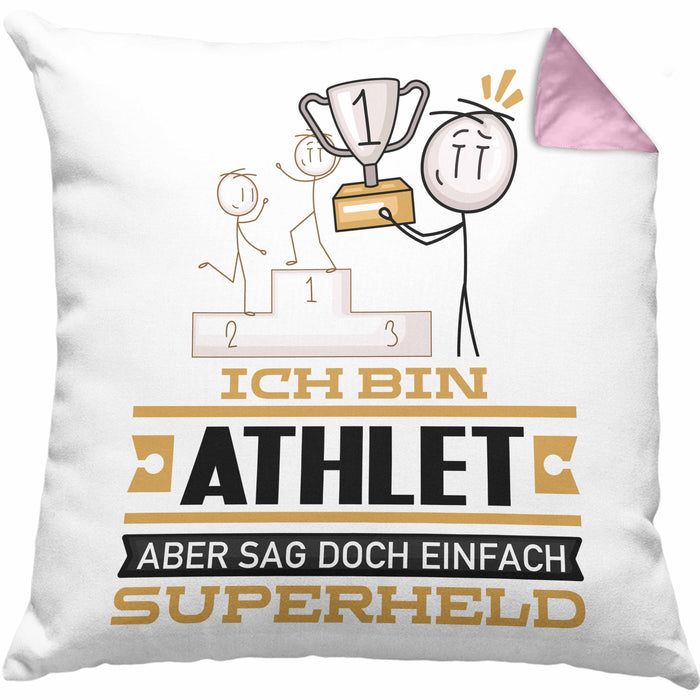 Athlet Geschenk Kissen mit Füllung 40x40 Ich Bin Athlet Aber Sag Doch Einfach Superheld Lustige Geschenkdiee für Athlet (Grau) Rosa Trendation