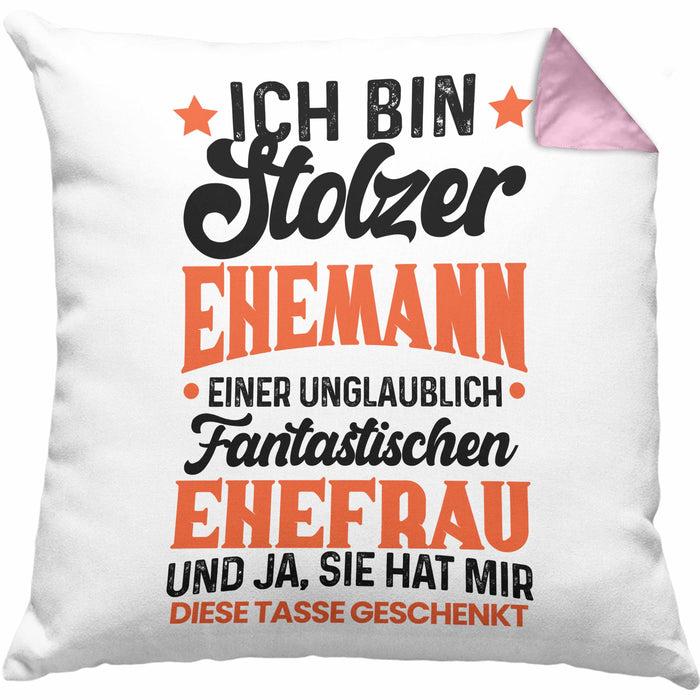 Ehemann Geschenk Kissen mit Füllung 40x40 Ich Bin Stolzer Ehemann Einer Fantastischen Ehefrau Jahrestag Geschenkidee Gag Joke (Grau) Rosa Trendation