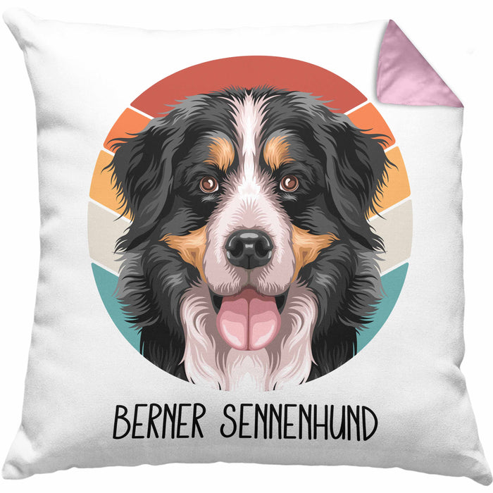 Berner Sennen Besitzer Kissen mit Füllung 40x40 Geschenk Lustiger Spruch Geschenkidee Berner Sennen Mama Papa (Grau) Rosa Trendation