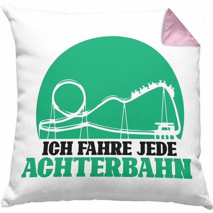 Vergnügungspark Kissen mit Füllung 40x40 Geschenk Lustiger Spruch Ich Fahre Jede Achterbahn Geschenkidee Geburtstag (Grau) Rosa Trendation
