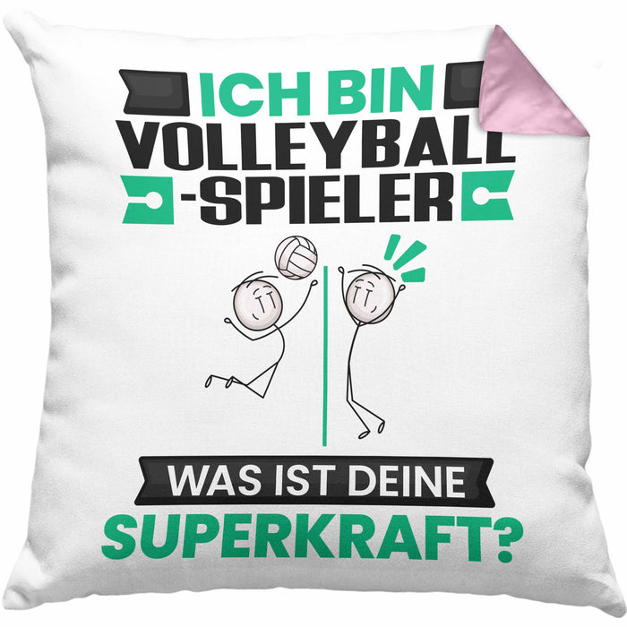 Volleyballspieler Kissen mit Füllung 40x40 Geschenk für Volleyballspieler Geburtstag Lustiger Spruch Was Ist Deine Superkraft (Grau) Rosa Trendation