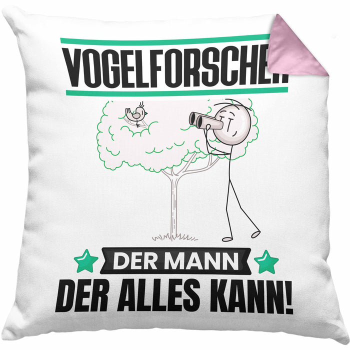 Vogelforscher Kissen mit Füllung 40x40 Geschenk für Vogelforscher Der Mann Der Alles Kann Geschenkidee zum Geburtstag (Grau) Rosa Trendation