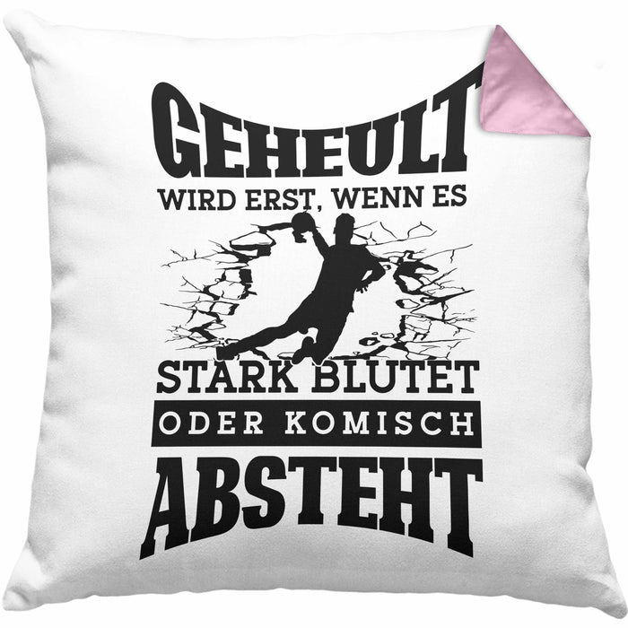 Lustige Kissen mit Füllung 40x40 Handball-Spieler als Geschenkidee Spruch Geschenk Handballspieler Trainer Coach (Grau) Rosa Trendation