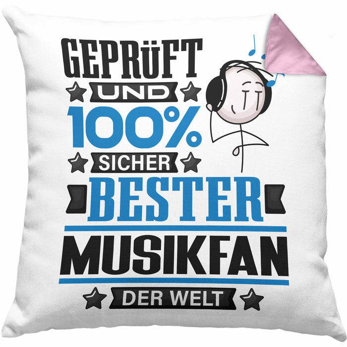 Musikfan Geschenk Lustiger Spruch für Musikfan Geschenkidee Bester Musikfan Der WeltKissen mit Füllung 40x40 (Grau) Rosa Trendation