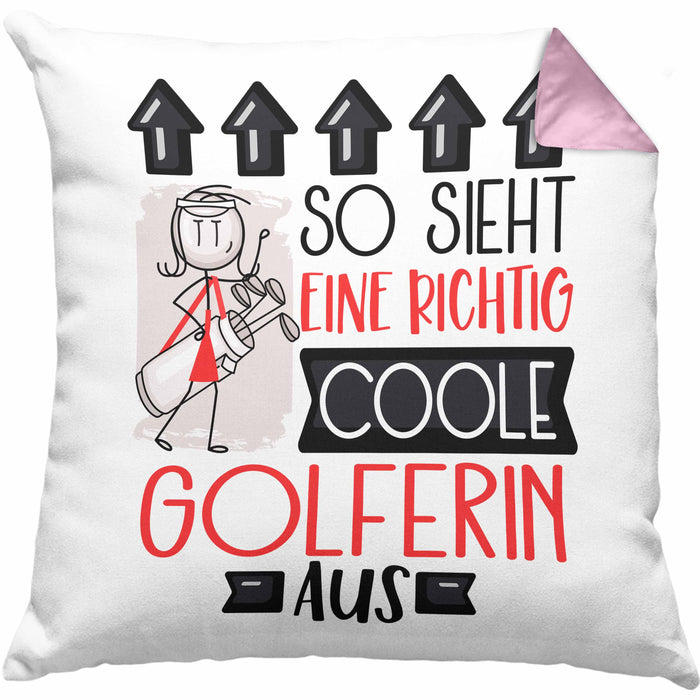 Golferin Geschenk Kissen mit Füllung 40x40 Lustig Geschenkidee für Golferin Geburtstag So Sieht Eine Richtig Coole Golferin Aus Frauen Spruch (Grau) Rosa Trendation