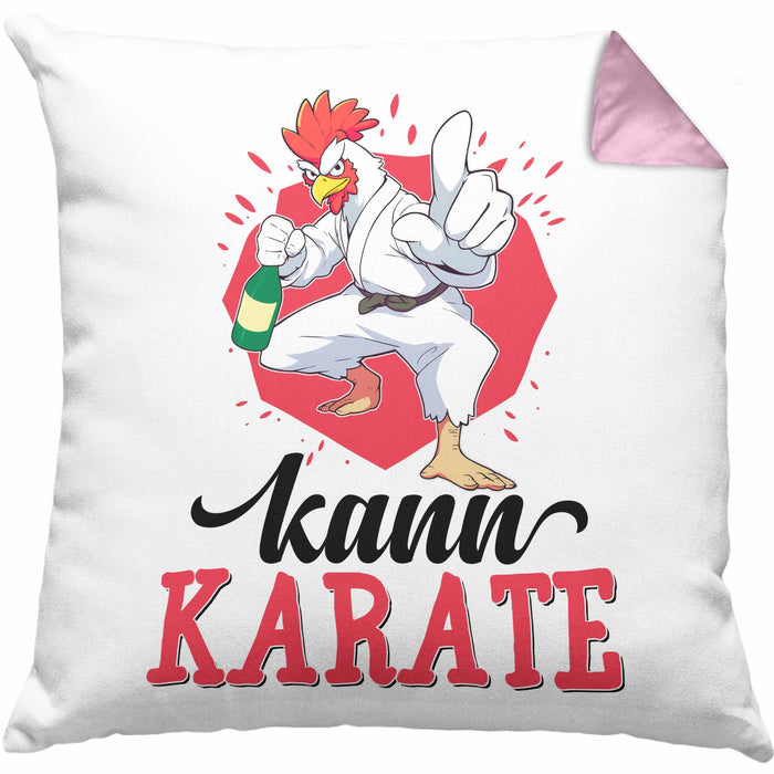 Huhn Kissen mit Füllung 40x40 Geschenk Huhn Kann Karate Geschenkidee Humor (Grau) Rosa Trendation