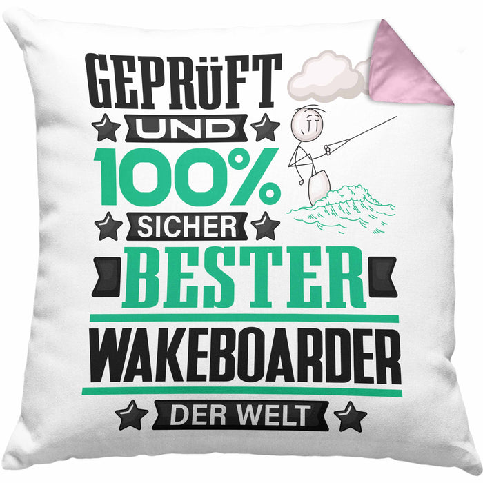 Wakeboarder Geschenk Lustiger Spruch für Wakeboarder Geschenkidee Bester Wakeboarder Der WeltKissen mit Füllung 40x40 (Grau) Rosa Trendation